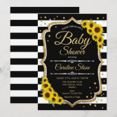 Baby shower - Zonnebloemen - Witte strepen Kaart (Voorkant / Achterkant)