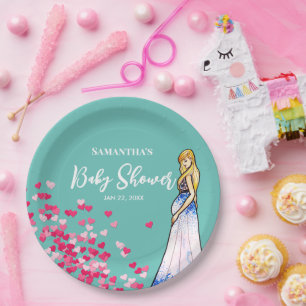 Baby shower Zwangere Dame in Lange Jurk Harten Papieren Bordje