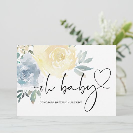 Baby shower Zwangerschap Gefeliciteerd Blue Floral Kaart (Staand voorkant)