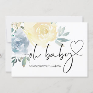 baby shower Zwangerschap Gefeliciteerd Blue Floral Kaart