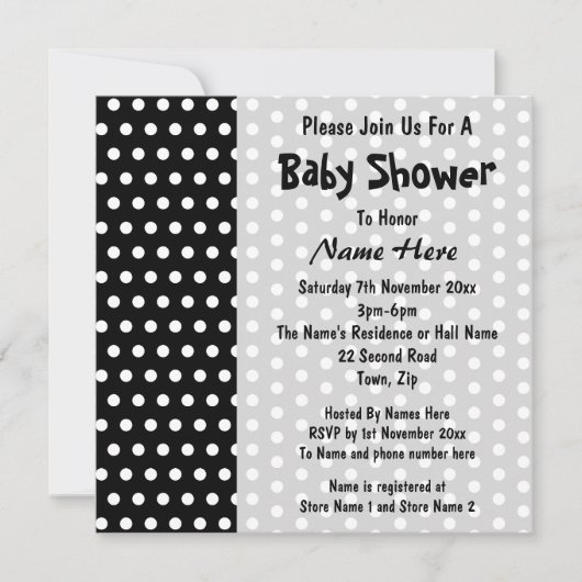 baby shower, zwart en wit pokstip. kaart (Voorkant)