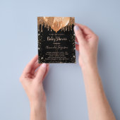 Baby shower zwart goud glitter budget uitnodiging flyer (Hand)