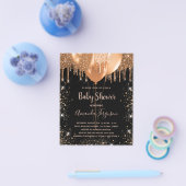 Baby shower zwart goud glitter budget uitnodiging flyer (Enkel)