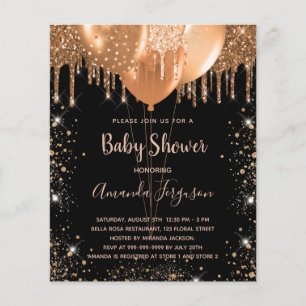Baby shower zwart goud glitter budget uitnodiging flyer