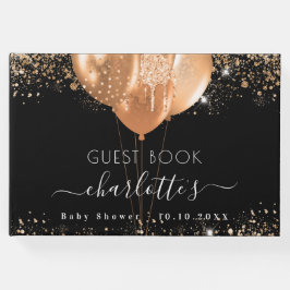 Baby shower Zwart Goud Glitter Naam Ballonnen Gastenboek