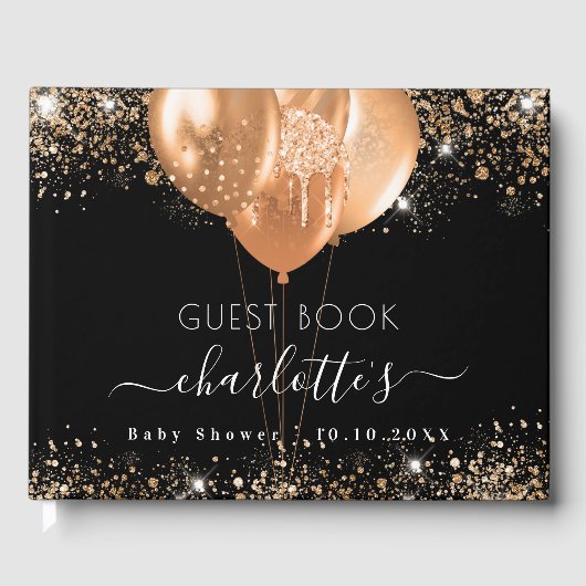 Baby shower Zwart Goud Glitter Naam Ballonnen Gastenboek (Voorkant)