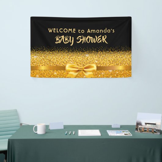Baby shower zwart goudmonogram welkom spandoek (Beurs)