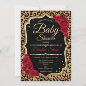 Baby shower - Zwart Rood Goud Leopard Print Kaart (Voorkant)