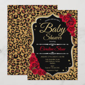 Baby shower - Zwart Rood Goud Leopard Print Kaart (Voorkant / Achterkant)