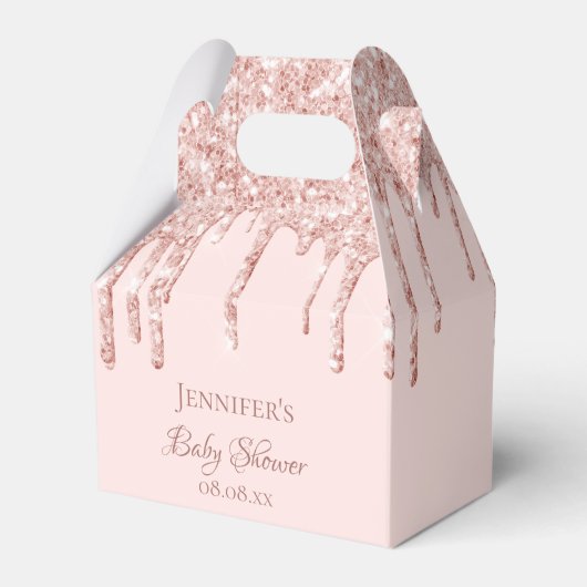 Baby shower zwart roos goud glitter druppelt naam bedankdoosjes (Voorkant Zijde)