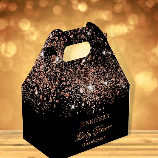 Baby shower zwart roos goudglitter naam bedankt bedankdoosjes