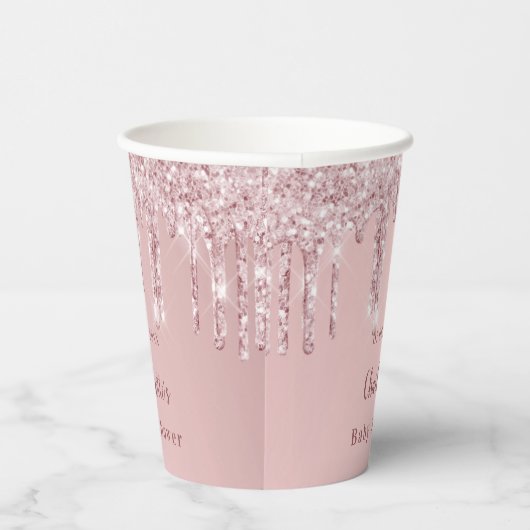 Baby shower zwart roze glitter monogram papieren bekers (Rechts)