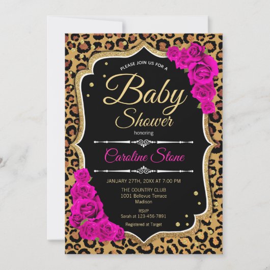 Baby shower - Zwart Roze Goud Luipaard Print Kaart (Voorkant)