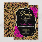 Baby shower - Zwart Roze Goud Luipaard Print Kaart (Voorkant / Achterkant)