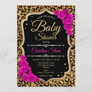 Baby shower - Zwart Roze Goud Luipaard Print Kaart