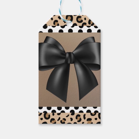 Baby shower Zwart Wit Bruin- Dierenprint- Bow Cadeaulabel (Voorkant)