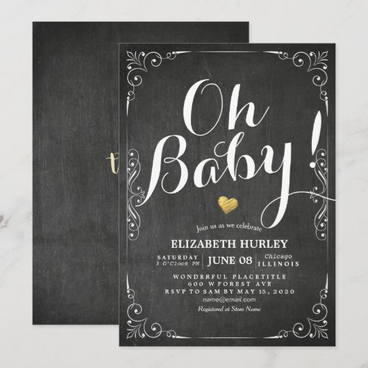 Baby shower zwart-wit karton Lijst Kaart (Voorkant / Achterkant)