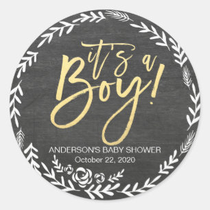 Baby shower zwart-wit karton Lijst Ronde Sticker