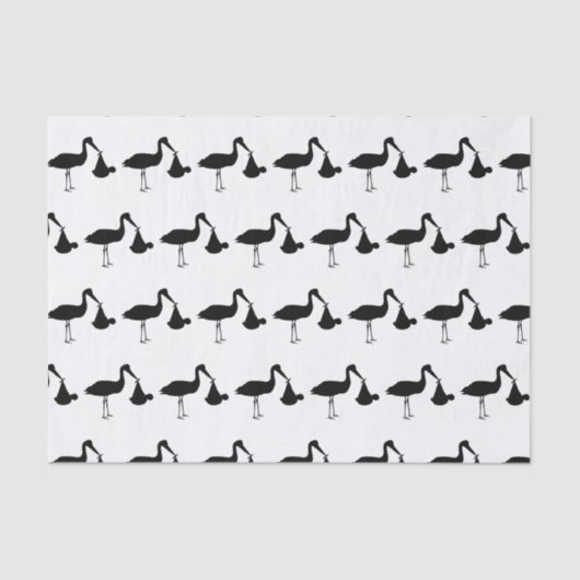 Baby shower Zwart-wit Ooievaar Patroon Tissuepapier (Voorkant)