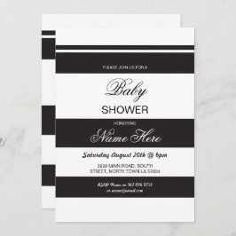 Baby shower Zwart & Wit Party Stripe Chic Uitnodig Kaart