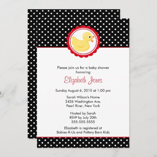 Baby shower zwart-wit poka Dots Duck Kaart (Voorkant / Achterkant)