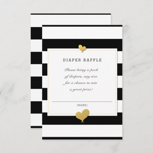 Baby shower Zwart Wit Stripe Luier Raffle Informatiekaartje (Voorkant / Achterkant)