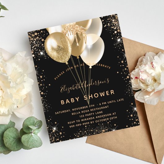 Baby shower zwarte goudballonnen