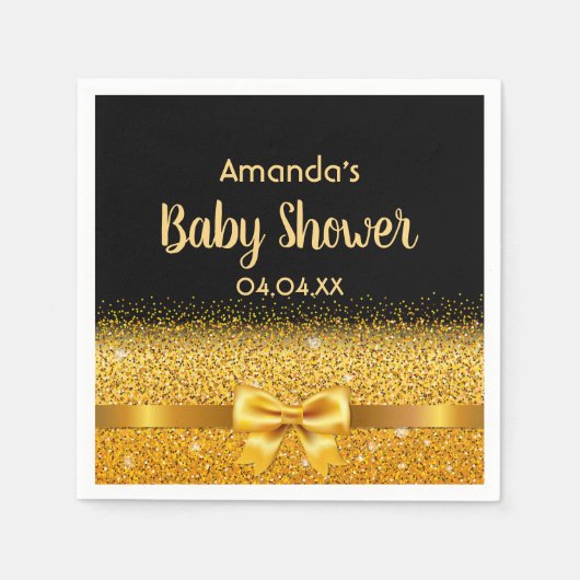 Baby shower zwarte goudboegelegant servetten (Voorkant)