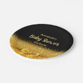 Baby shower zwarte goudelegante monogram papieren bordje (Gekanteld)