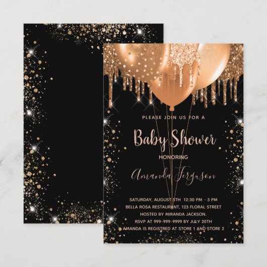 Baby shower zwarte goudstof kaart (Voorkant / Achterkant)