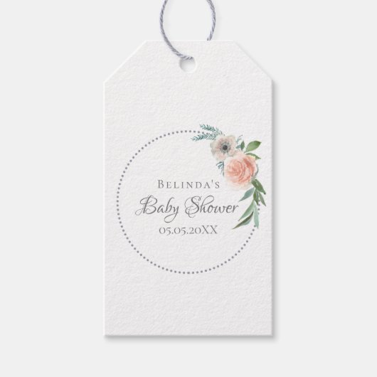 Baby shower zwarte roze floralen dank u cadeaulabel (Voorkant)