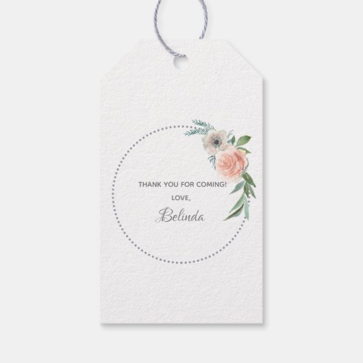 Baby shower zwarte roze floralen dank u cadeaulabel (Achterkant)