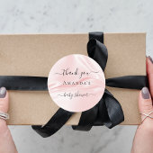 Baby shower zwarte roze zijde satin naam bedankt ronde sticker