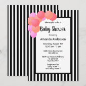 Baby shower zwarte witte strepen ballonboogroze kaart (Voorkant / Achterkant)