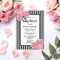 Baby shower zwarte witte strepen roze bloemen