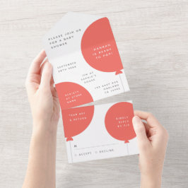 Baby showers ballon | Coral Pink Minimalist RSVP All In One Uitnodiging