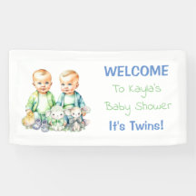 Baby showers banner voor Twin Boys blauw en groen