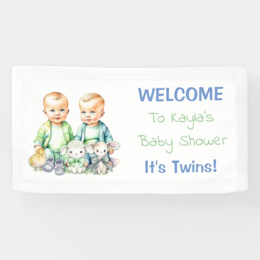 Baby showers banner voor Twin Boys blauw en groen (Horizontaal)