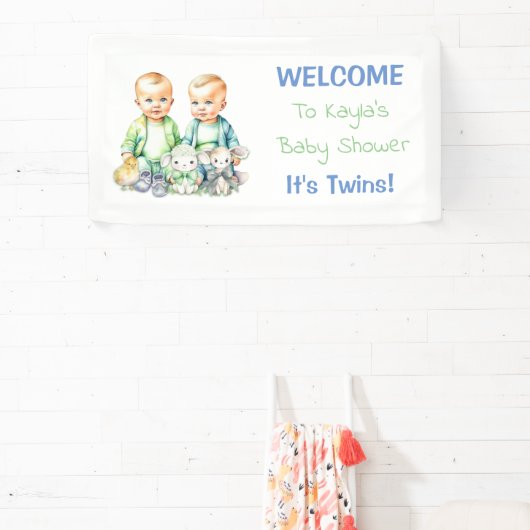 Baby showers banner voor Twin Boys blauw en groen (Insitu)