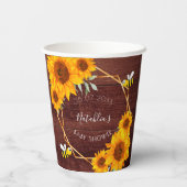 Baby showers bijen zonnebloemen bijtshout bruin papieren bekers (Achterkant)