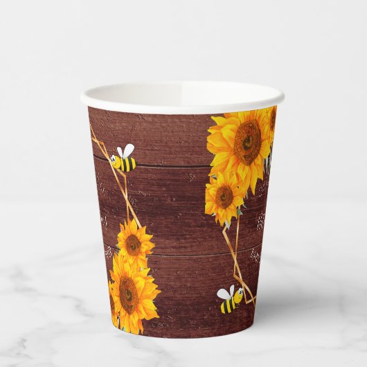 Baby showers bijen zonnebloemen bijtshout bruin papieren bekers (Links)