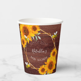 Baby showers bijen zonnebloemen bijtshout bruin papieren bekers