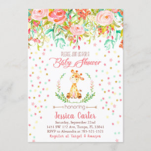 Baby showers bloemen en giraf kaart