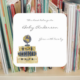 Baby showers boekborden / reisthema vierkante sticker