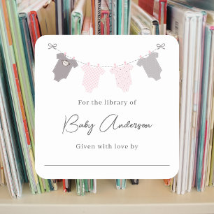 Baby showers boekenplaat baby waslijn vierkante sticker