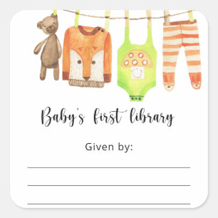 Baby showers boekenplaat, boeken voor baby vierkante sticker