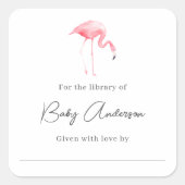 Baby showers boekenplaat flamingo vierkante sticker (Voorkant)