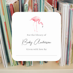 Baby showers boekenplaat flamingo vierkante sticker