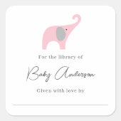 Baby showers boekenplaat roze olifant vierkante sticker (Voorkant)