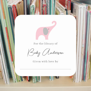 Baby showers boekenplaat roze olifant vierkante sticker